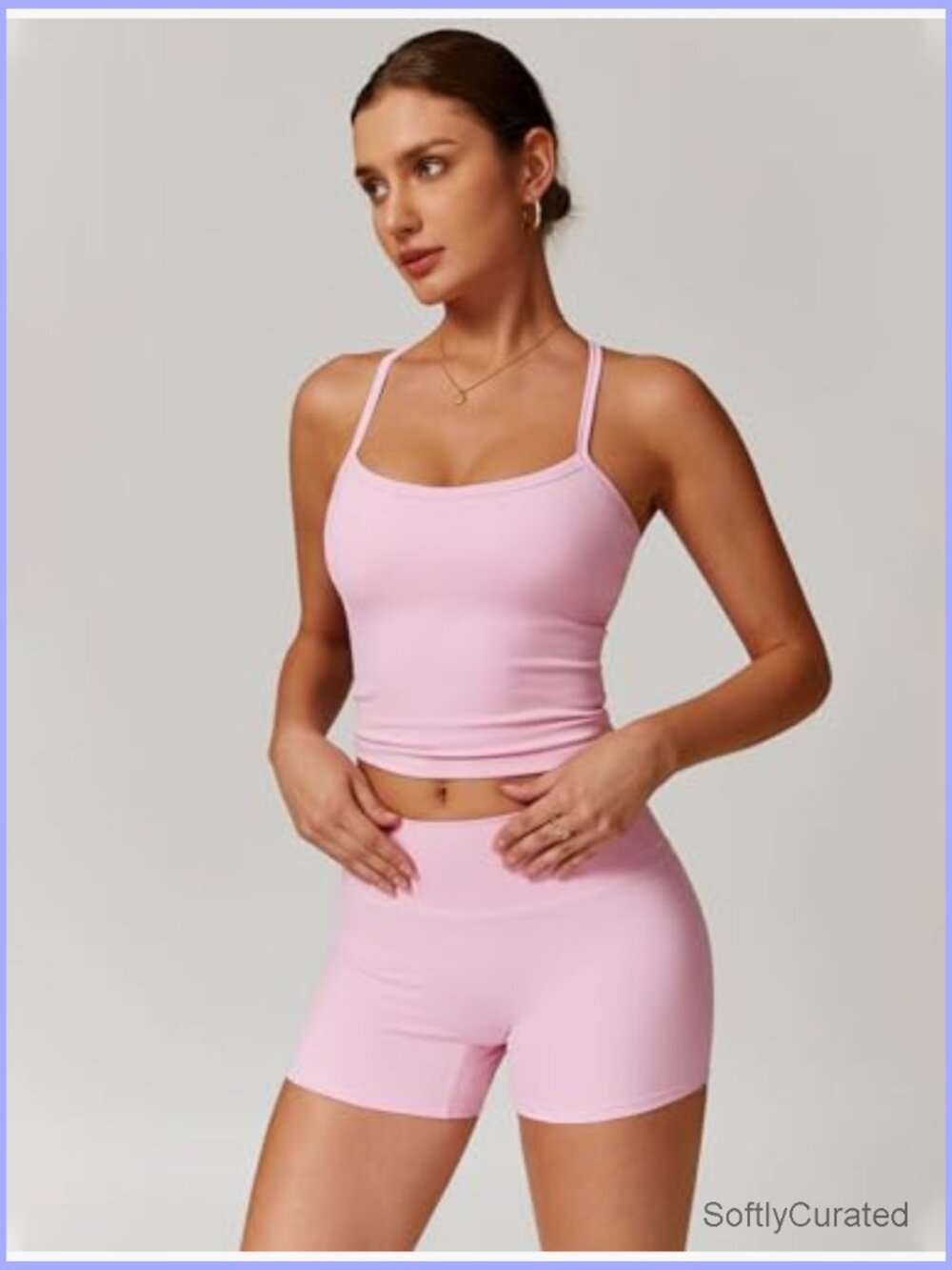 Two Piece Workout Set Tank Top High Waist Shorts Gym Yoga Activewear - Picture 2 of 7